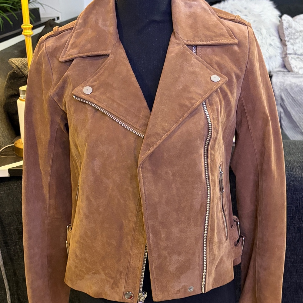 BCBG Caramel Suede Motorcycle Jacket Size s